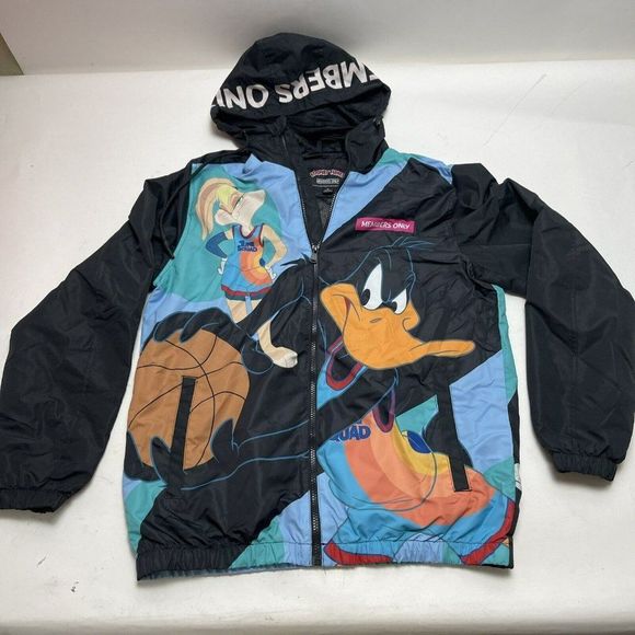 Members Only Looney Tunes Bugs Bunny Windbreaker Black Hoodie Jacket Mens Size S - Picture 4 of 8
